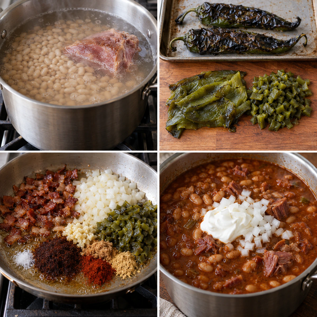 Four chronological preparation stages for Classic BBQ Side Dish