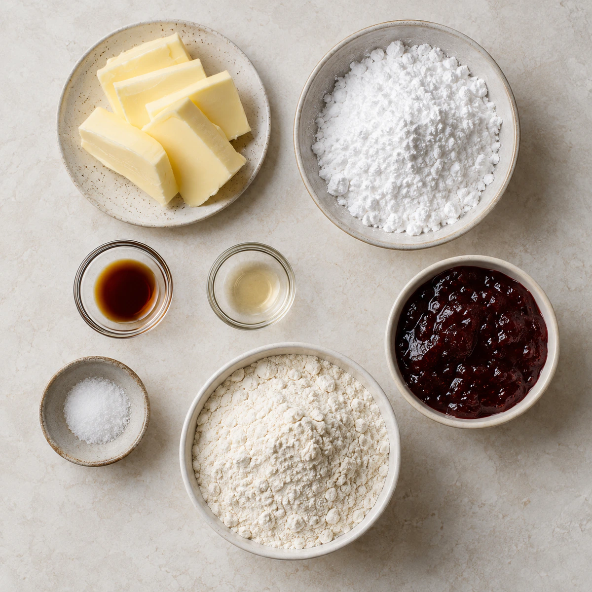Exact measured ingredients for Buttery Jam Thumbprints