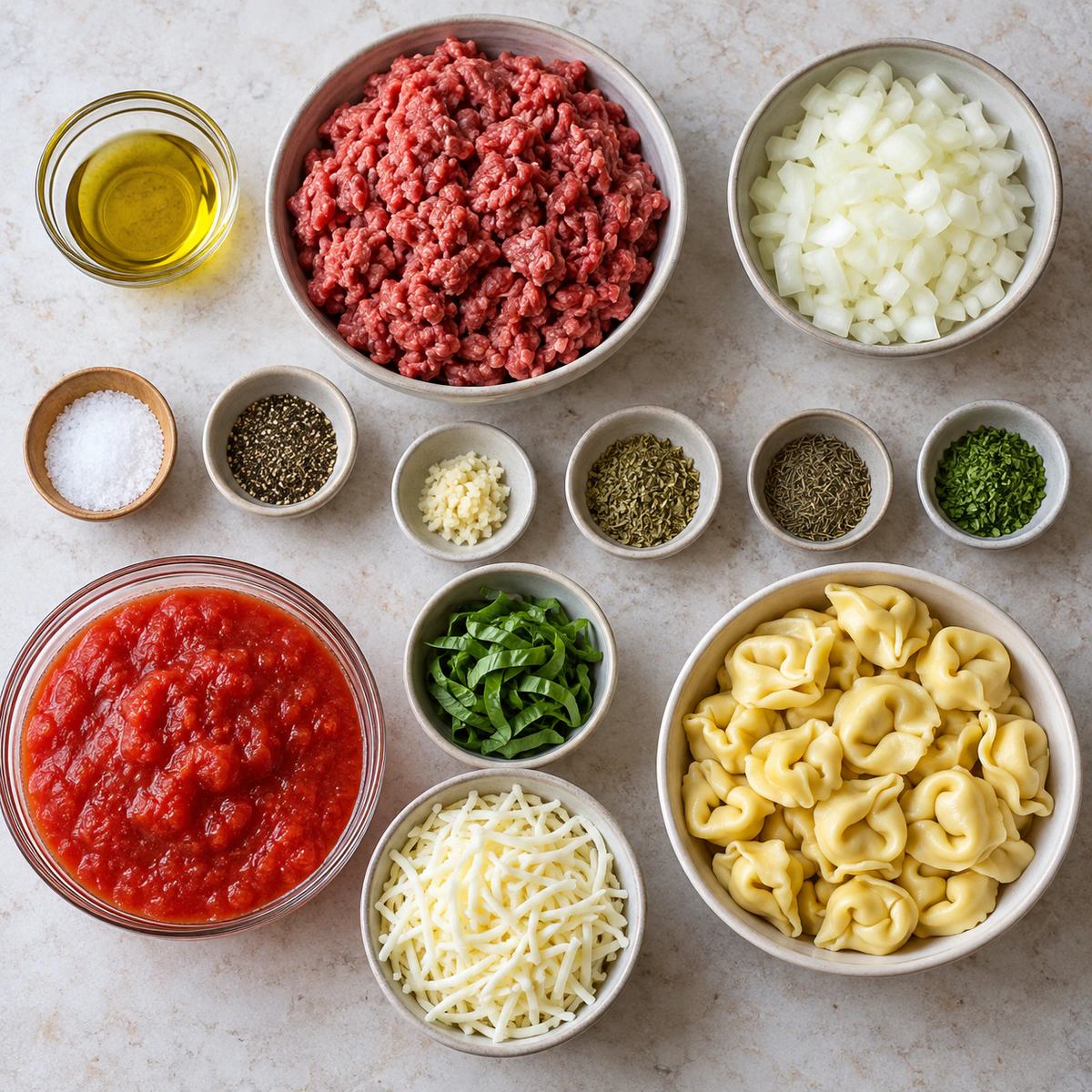 Exact measured ingredients for Beef Cheese Tortellini Bake