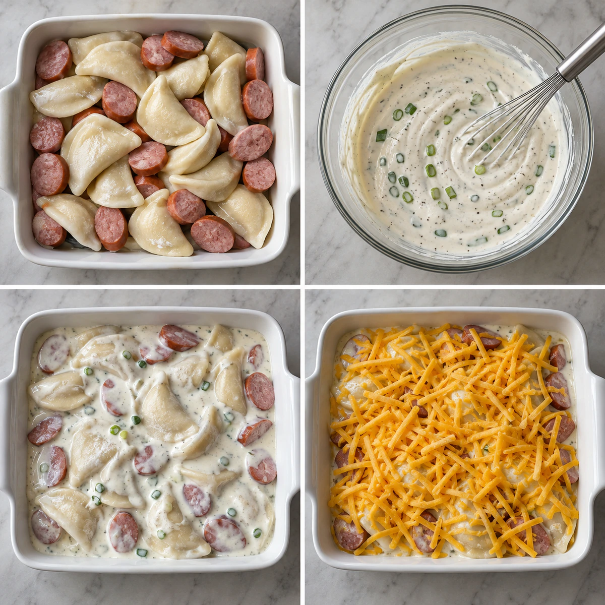 Four chronological preparation stages for Easy Comfort Dinner