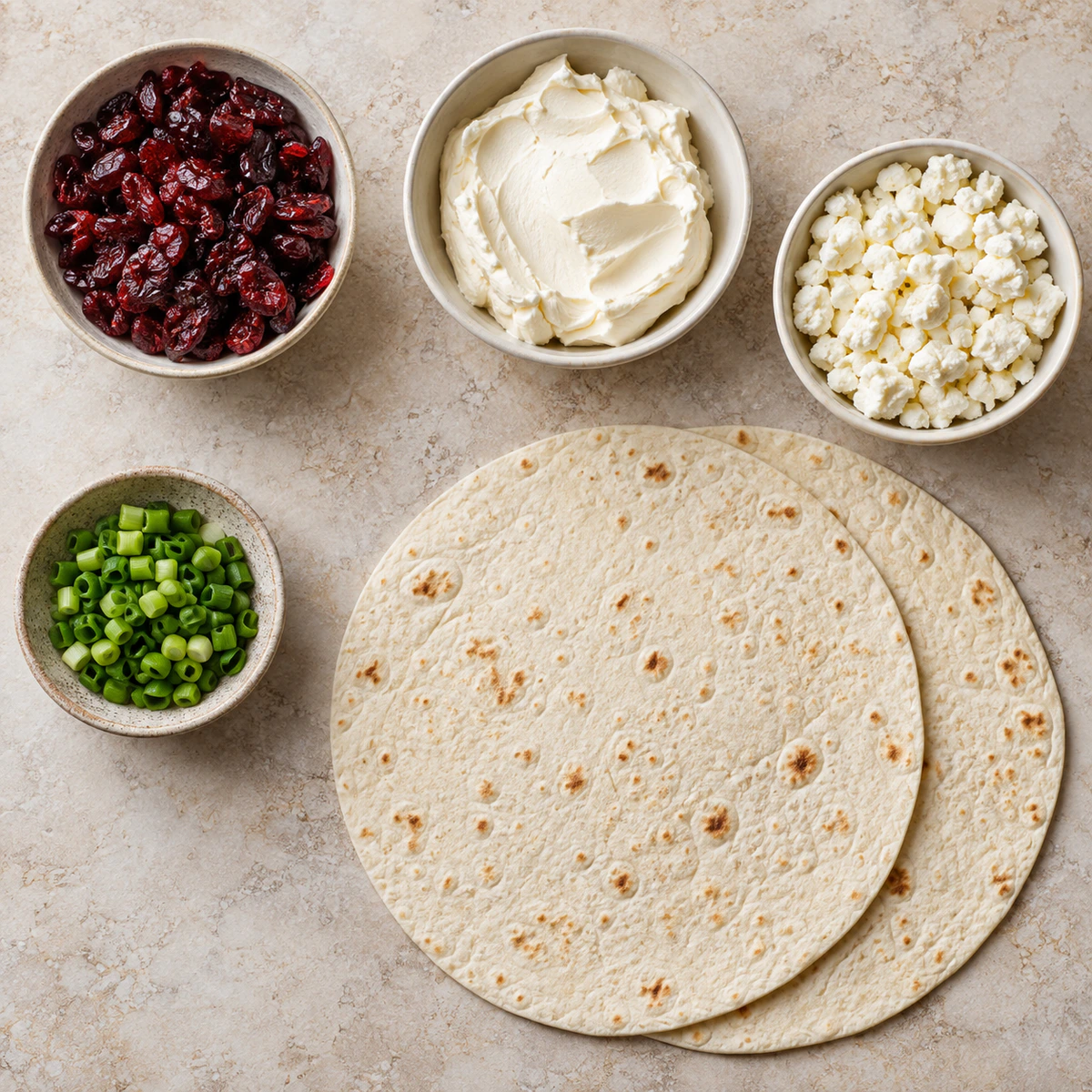Exact measured ingredients for Cranberry Feta Pinwheels