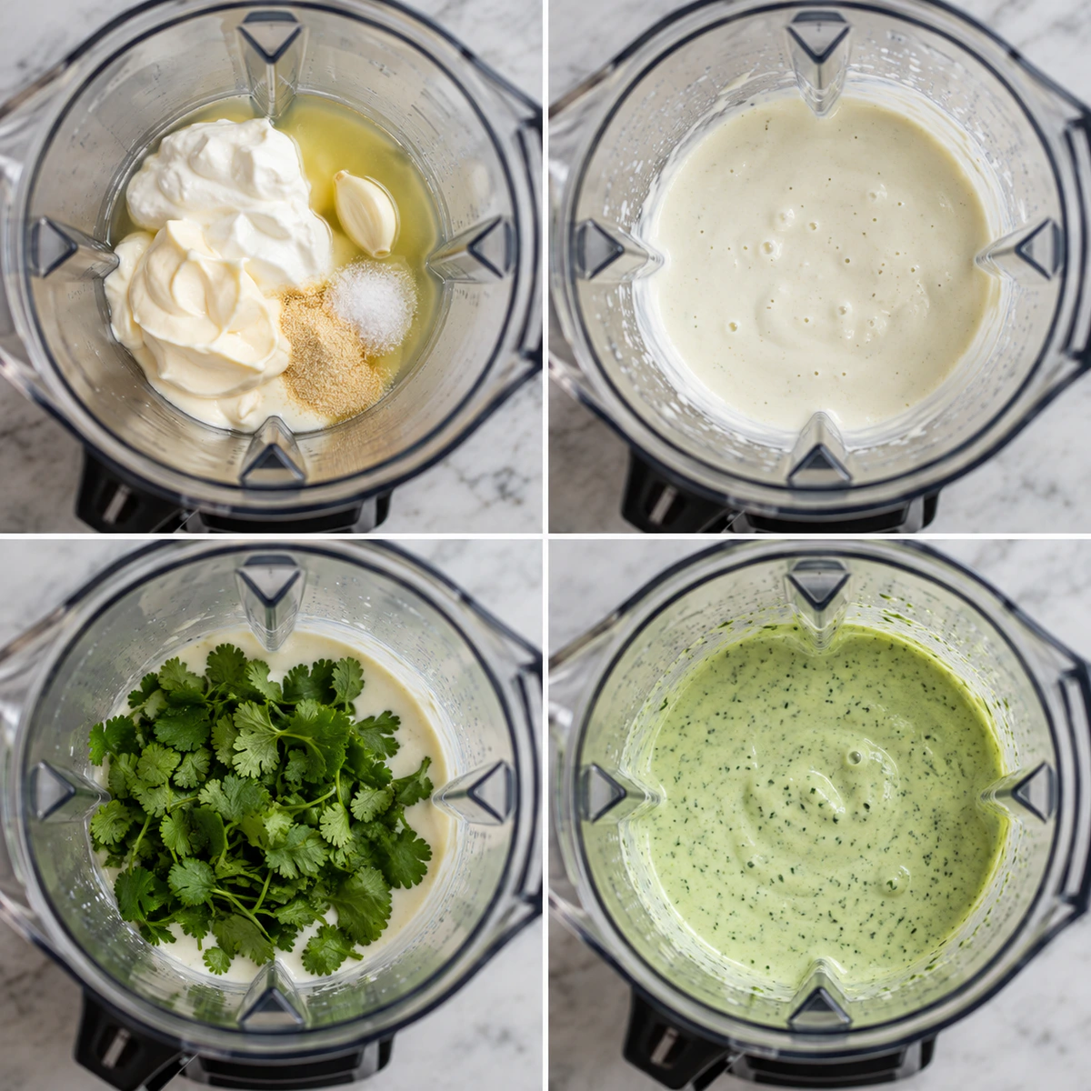 Four chronological preparation stages for Quick Zesty Taco Sauce