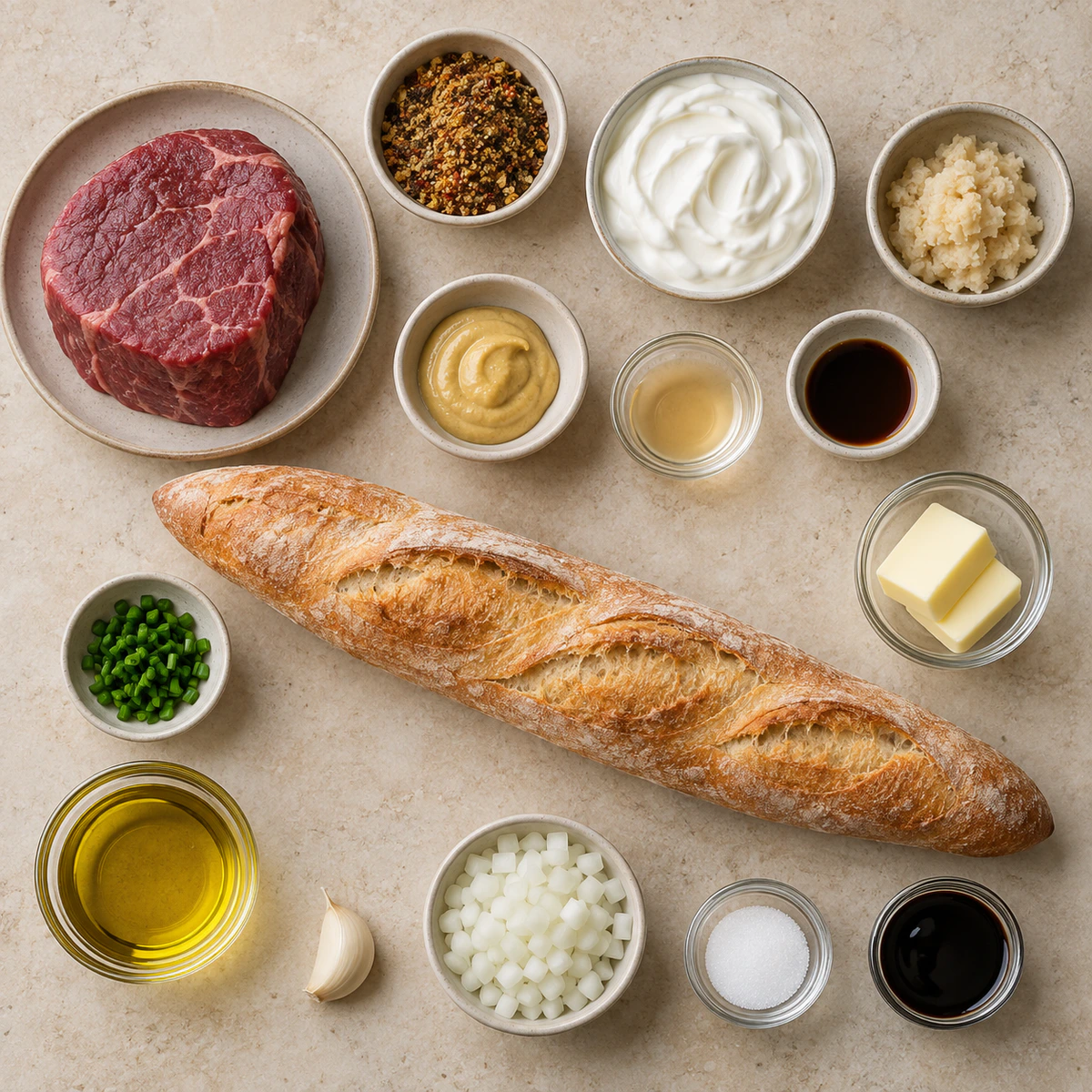 Exact measured ingredients for Steak Crostini Horseradish