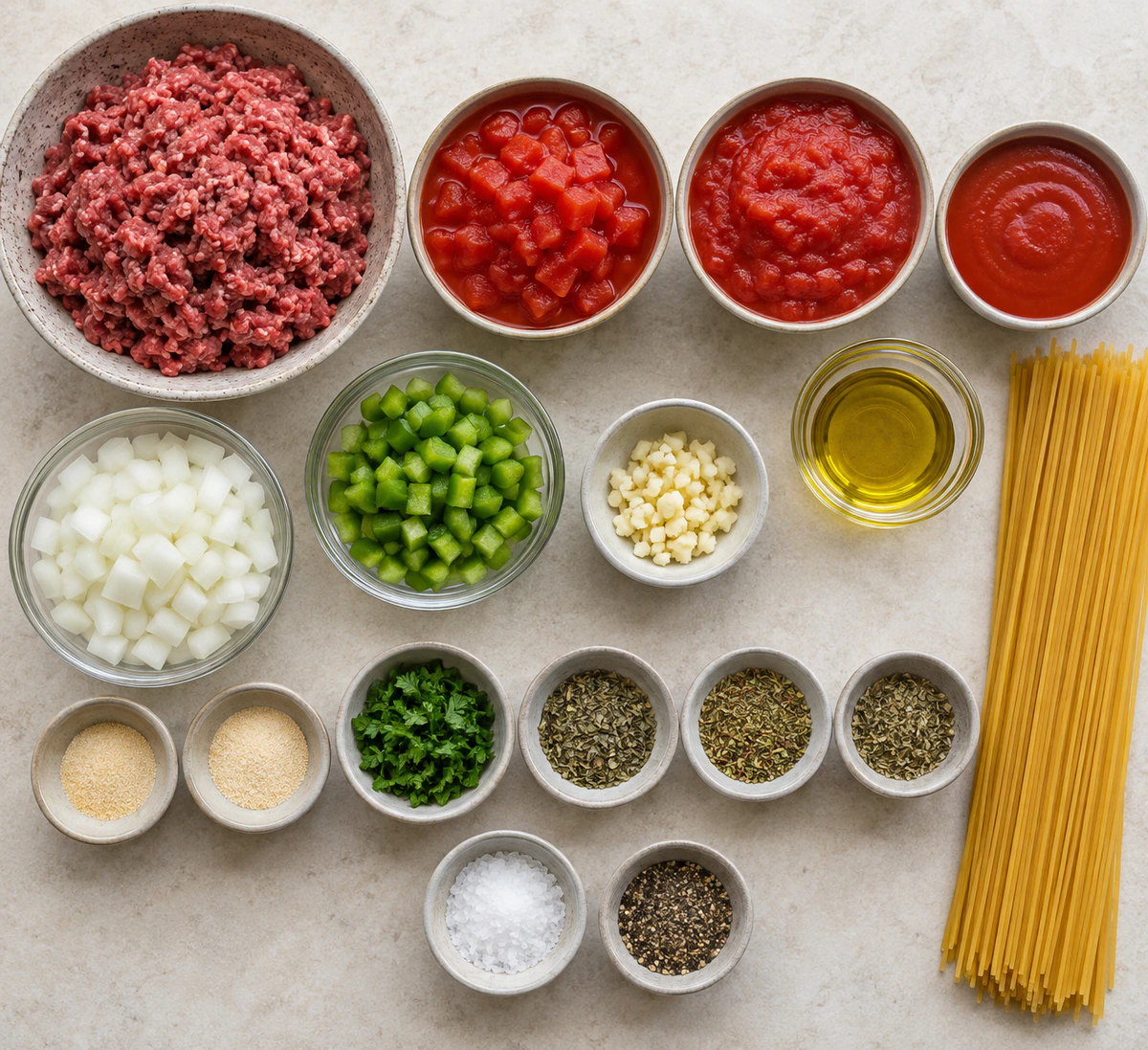 Exact measured ingredients for Hearty Spaghetti Meat Sauce