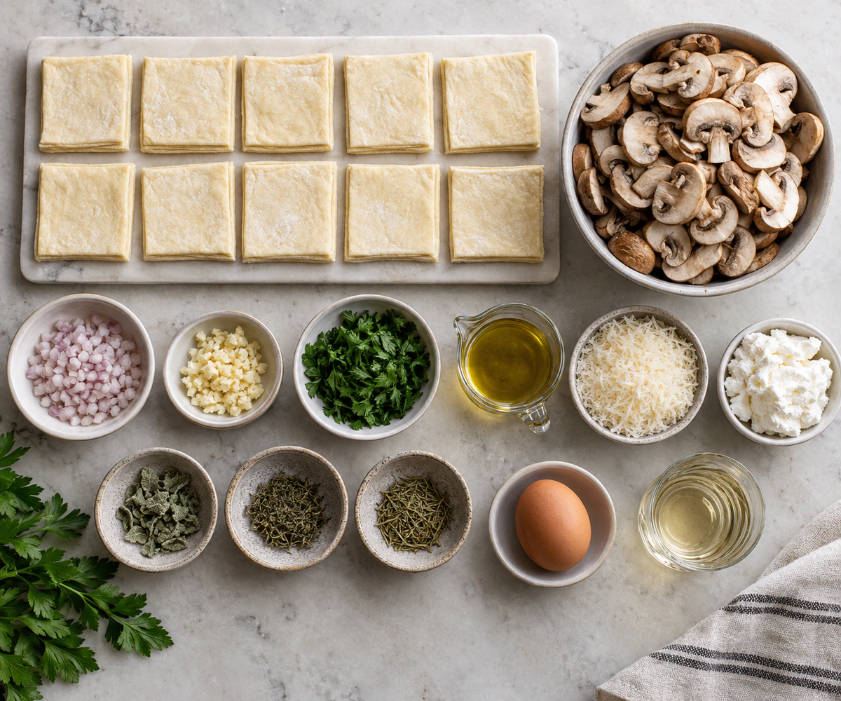 Exact measured ingredients for Mushroom Goat Cheese Tarts