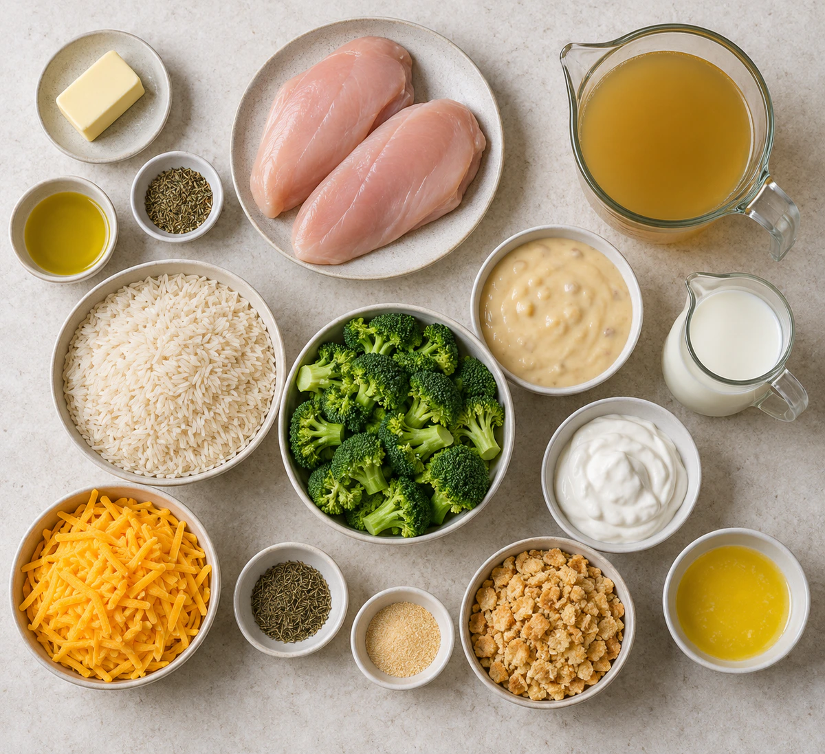 Exact measured ingredients for Cheesy Rice & Chicken Bake