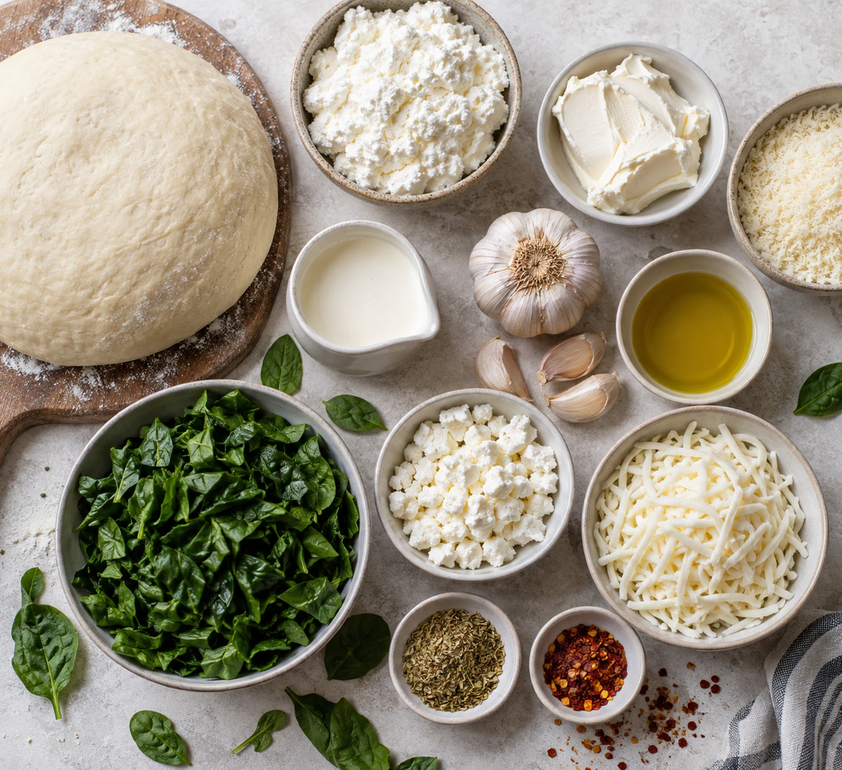 Exact measured ingredients for Mediterranean White Pizza