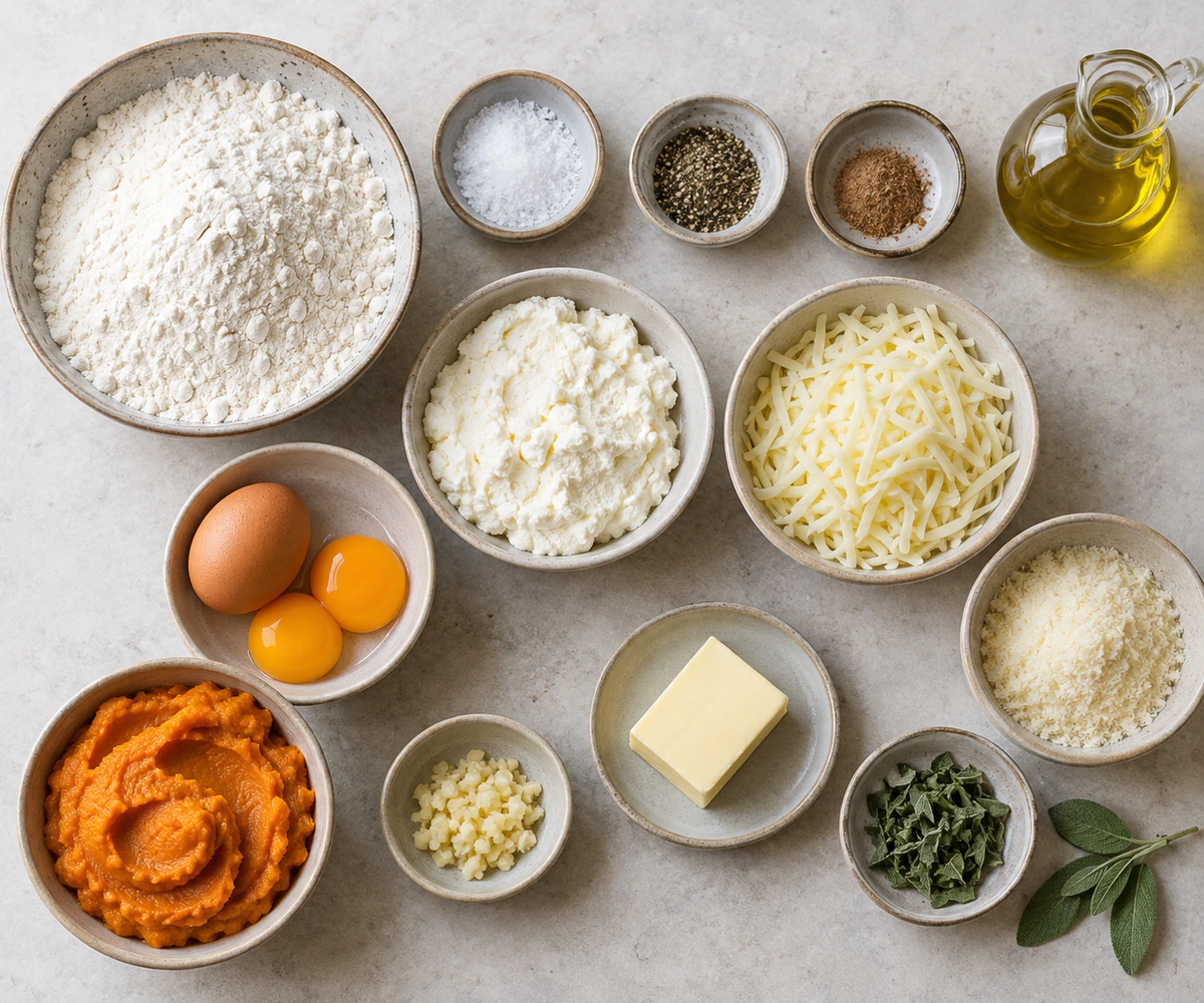 Exact measured ingredients for Fresh Pumpkin Brown Butter Pasta