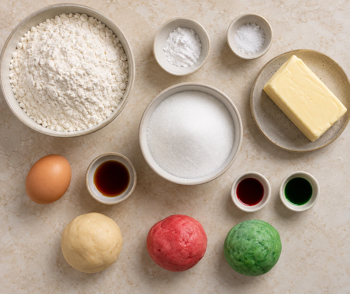 Exact measured ingredients for Festive Swirled Holiday Cookies