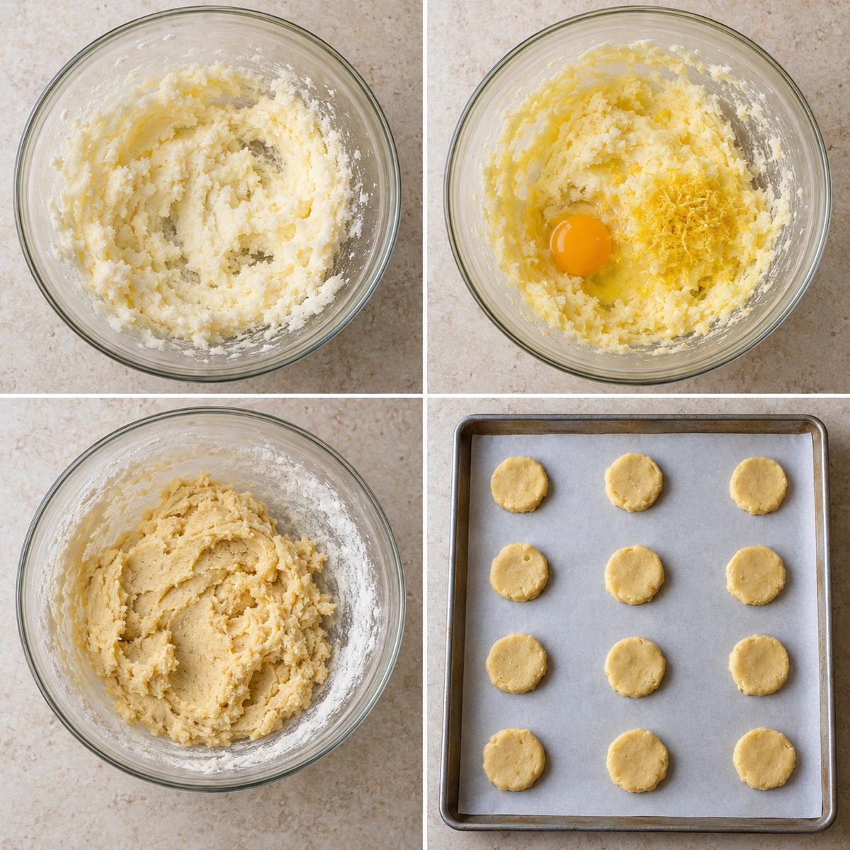 Four chronological preparation stages for Sweet Citrus Treats
