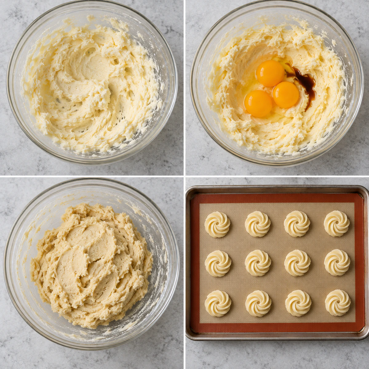 Four chronological preparation stages for Sweet Holiday Classic