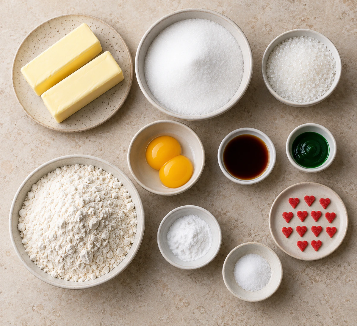 Exact measured ingredients for Green Heart Sugar Cookies