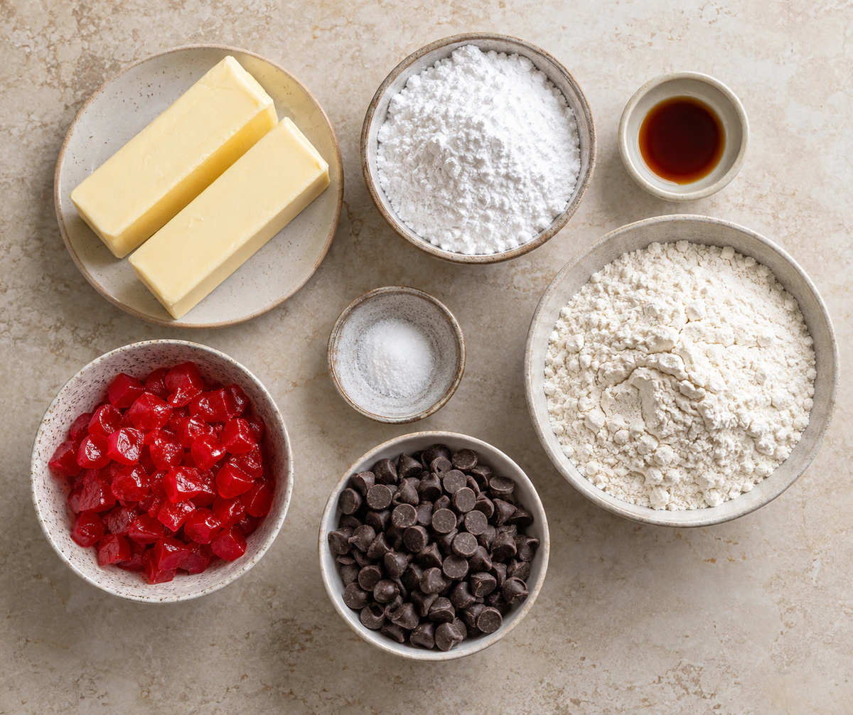 Exact measured ingredients for Cherry Chocolate Shortbread