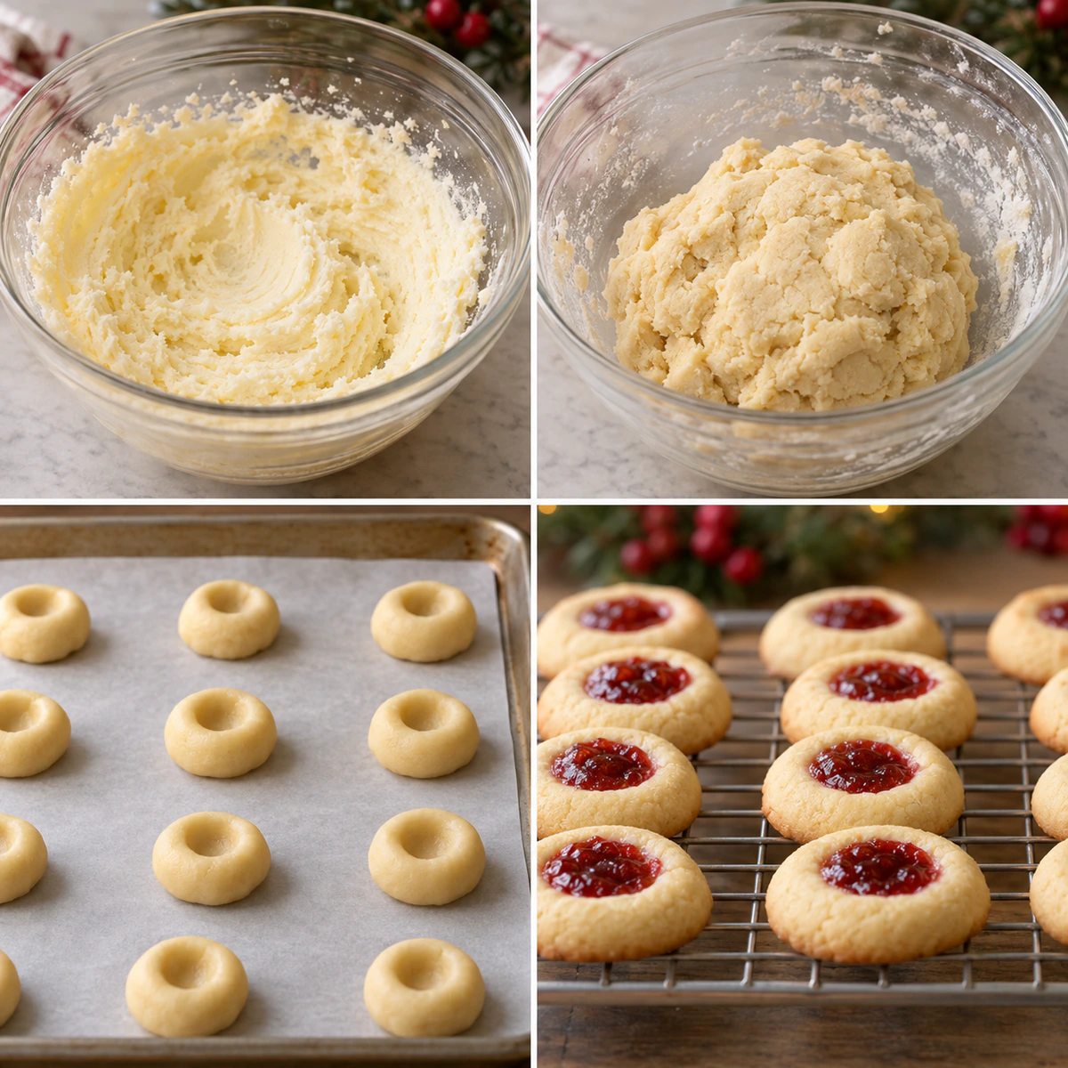 Four chronological preparation stages for Sweet Holiday Jams