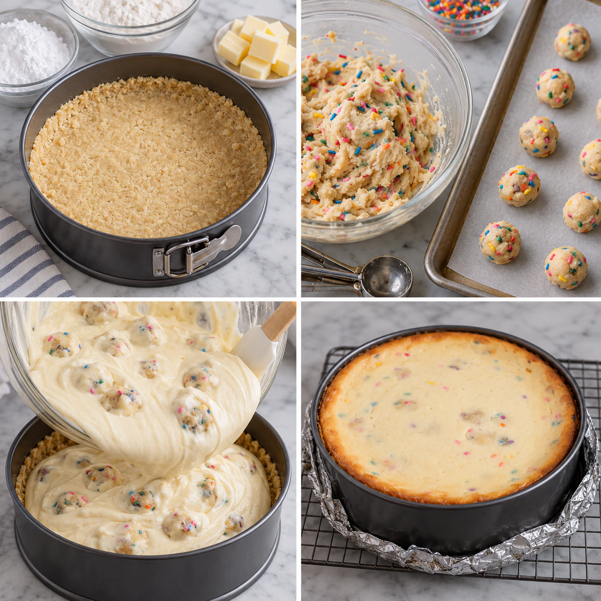 Four chronological preparation stages for Sweet Cookie Delight