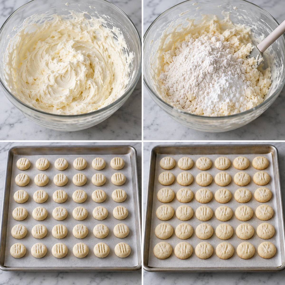Four chronological preparation stages for Melt Away Cookies