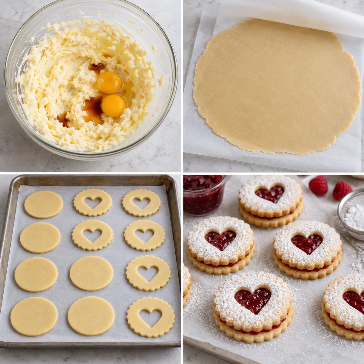 Four chronological preparation stages for Sweet Sandwich Treats