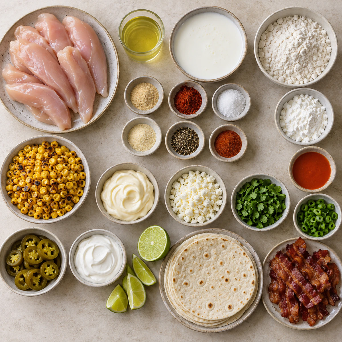 Exact measured ingredients for Crispy Chicken Elote Tacos