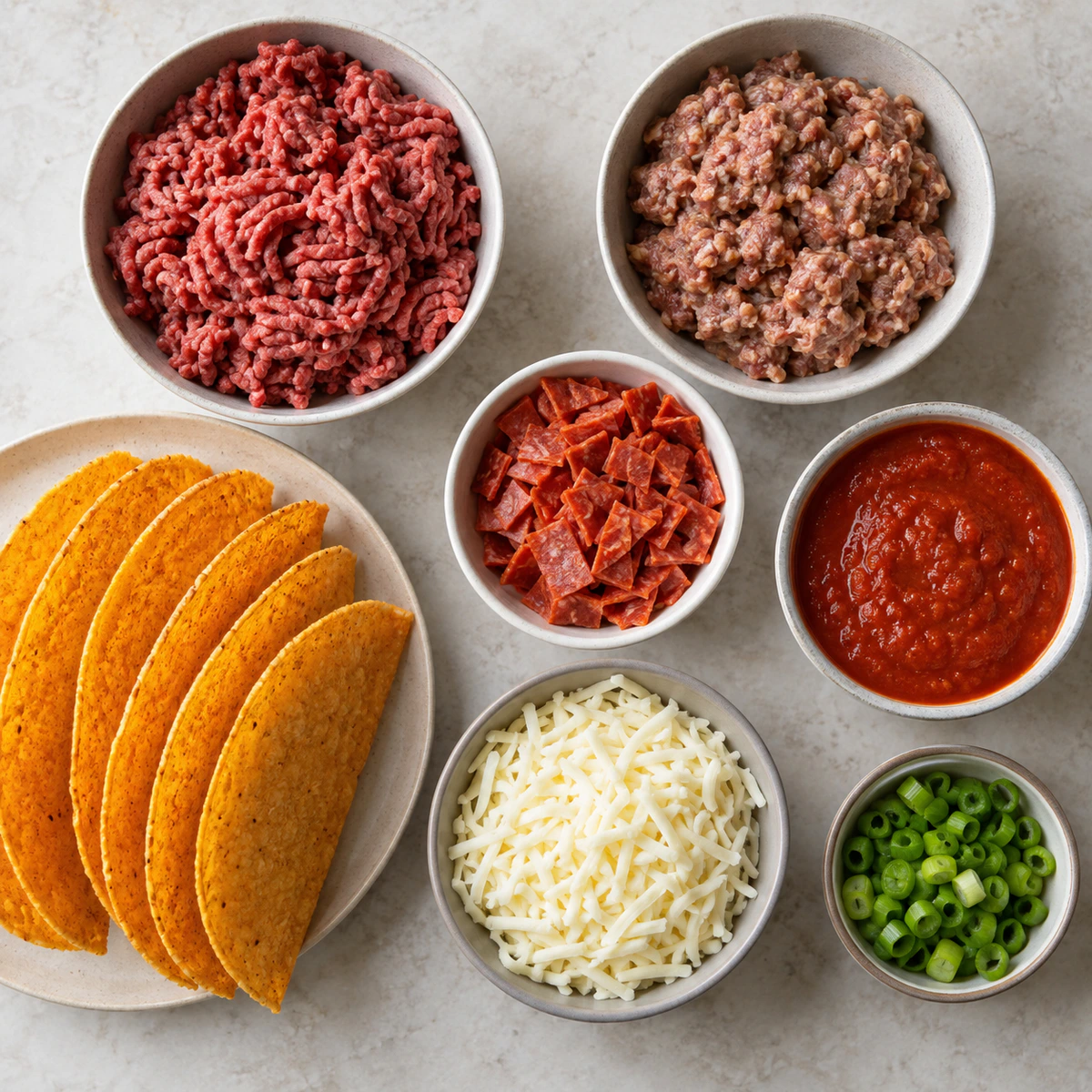 Exact measured ingredients for Cheesy Pizza-Style Tacos