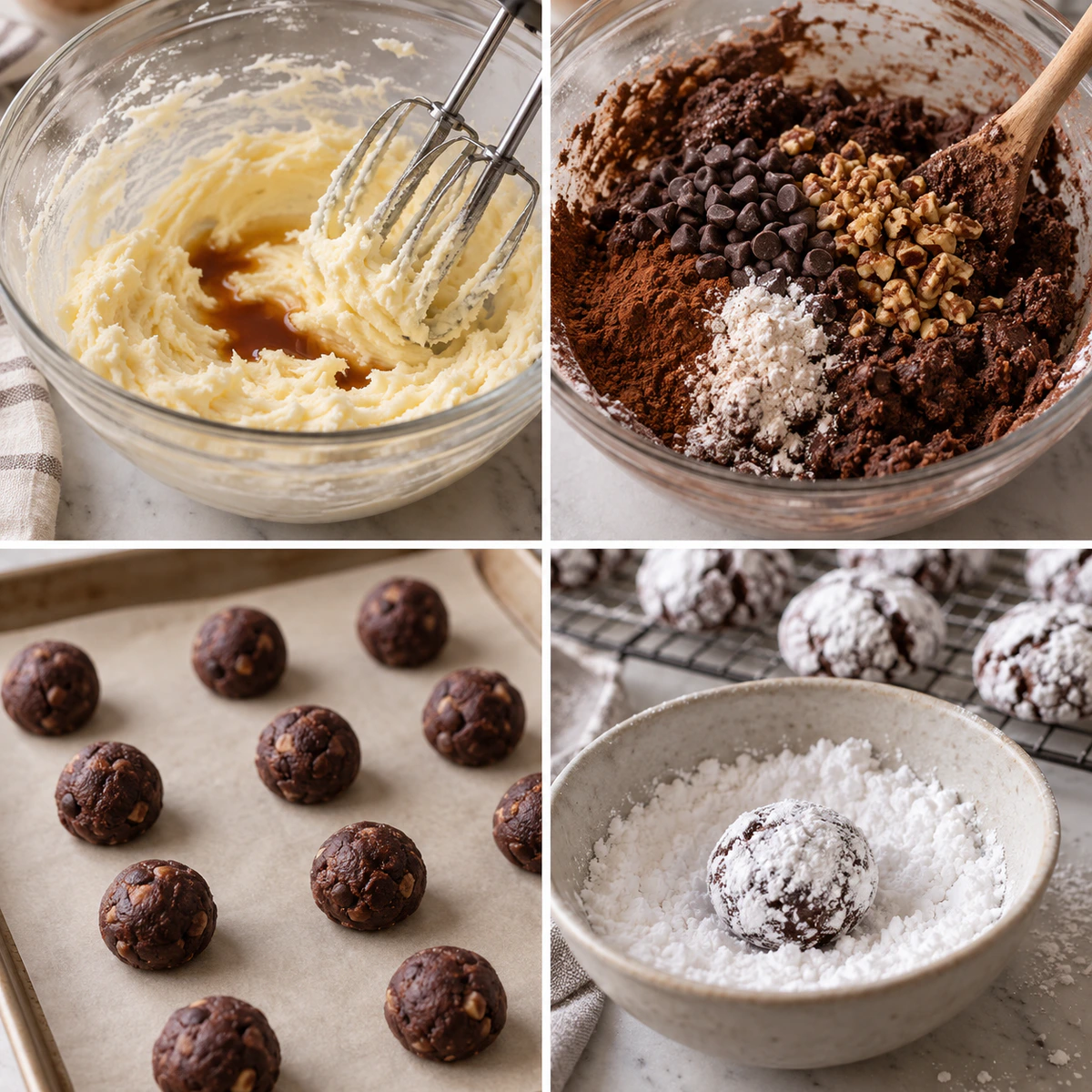Four chronological preparation stages for Sweet Holiday Chocolates