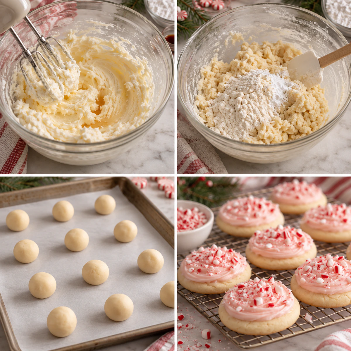 Four chronological preparation stages for Sweet Holiday Treats