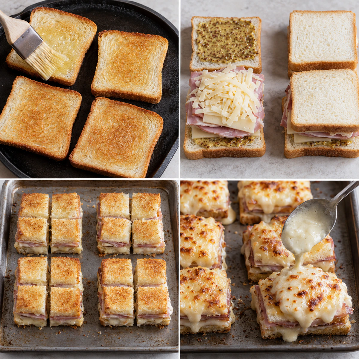 Four chronological preparation stages for French Party Sandwiches