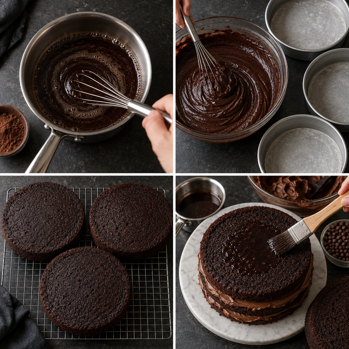 Four chronological preparation stages for Ultimate Chocolate Dream
