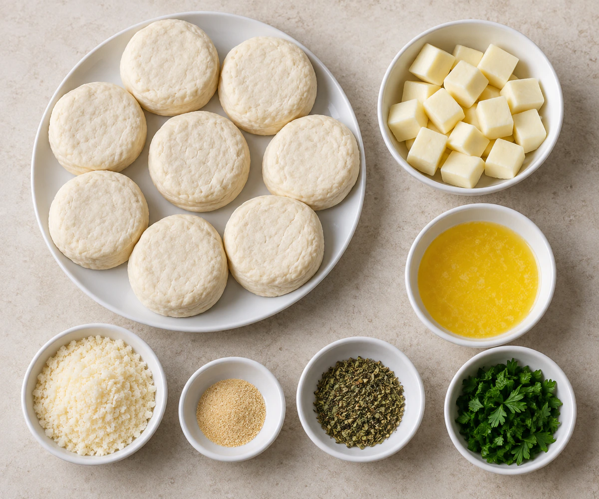 Exact measured ingredients for Cheesy Garlic Biscuit Bites