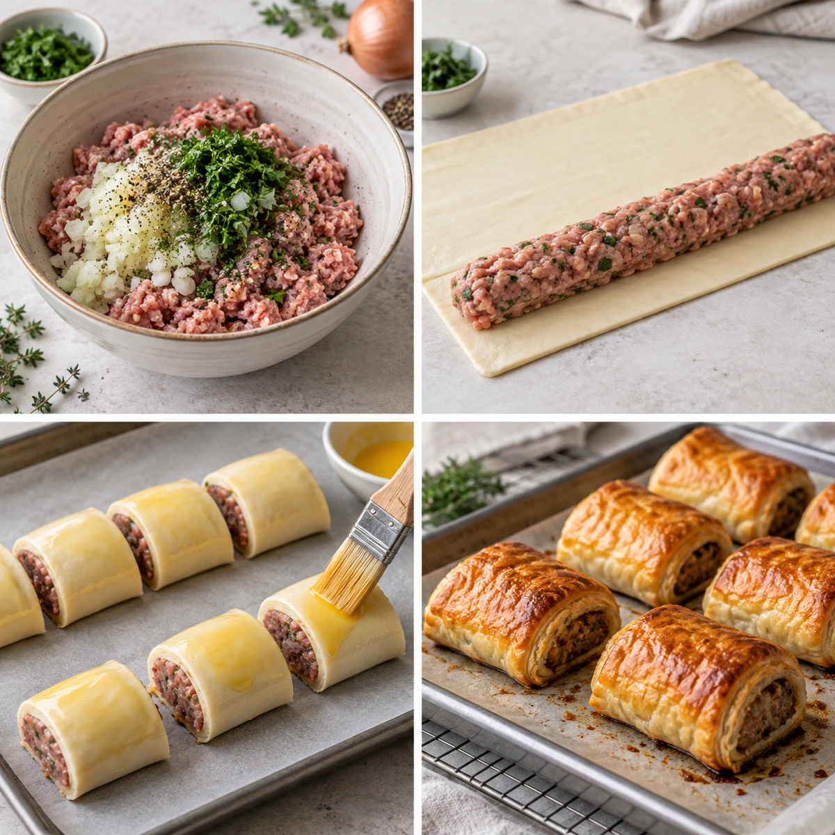 Four chronological preparation stages for Classic British Party Bites