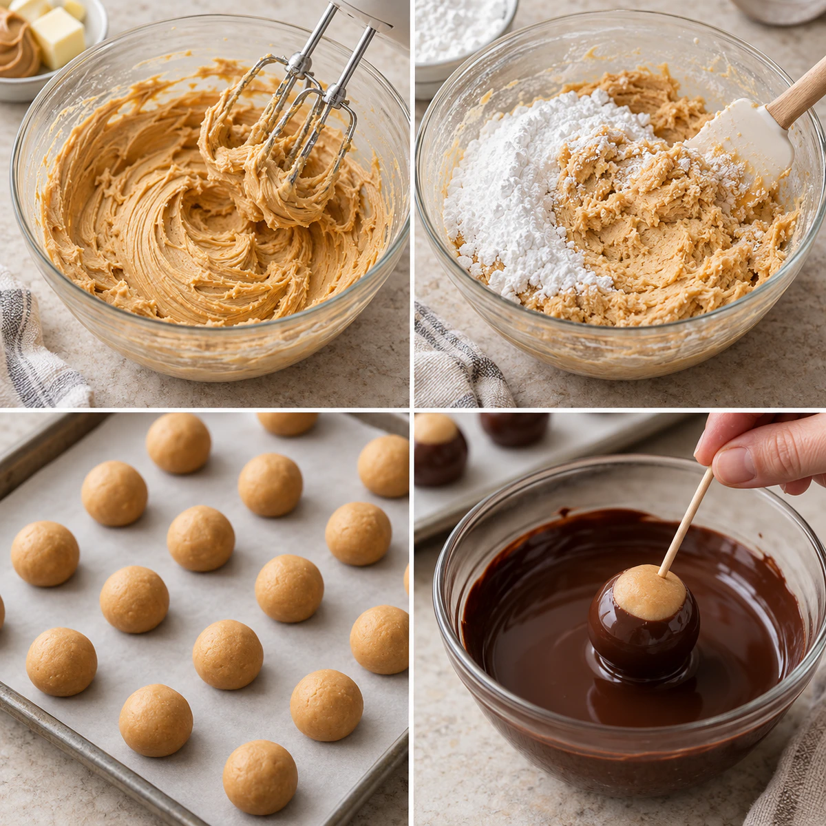 Four chronological preparation stages for Easy Chocolate Treats