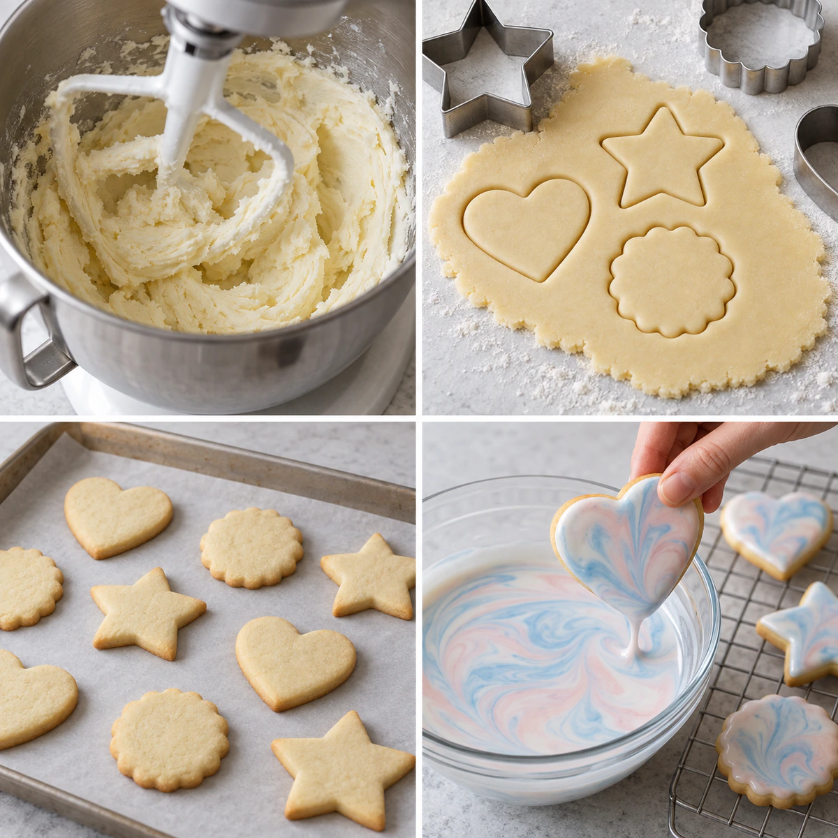 Four chronological preparation stages for Perfect Party Cookie Art