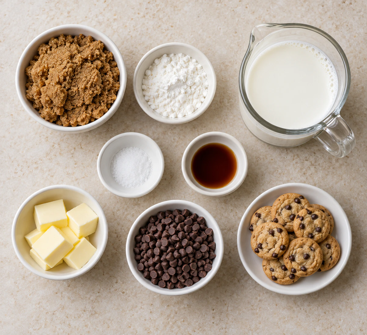 Exact measured ingredients for Easy Homemade Cookie Dough Pudding Recipe That Tastes Like Real Cookie Dough