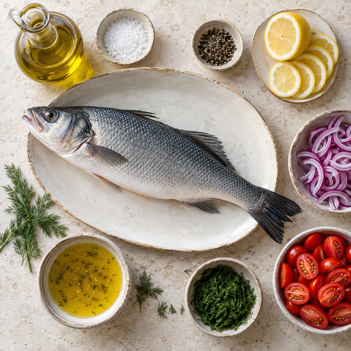 Exact measured ingredients for Easy Mediterranean Fish