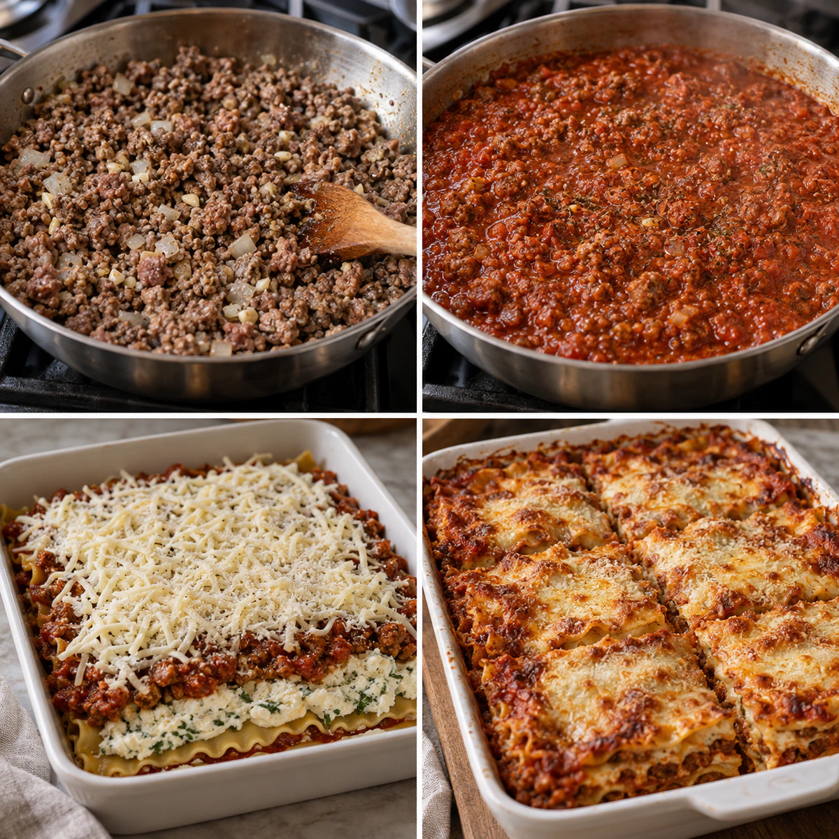 Four chronological preparation stages for Classic Comfort Food