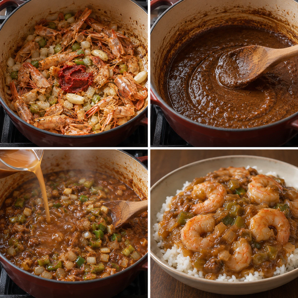 Four chronological preparation stages for Classic Cajun Comfort