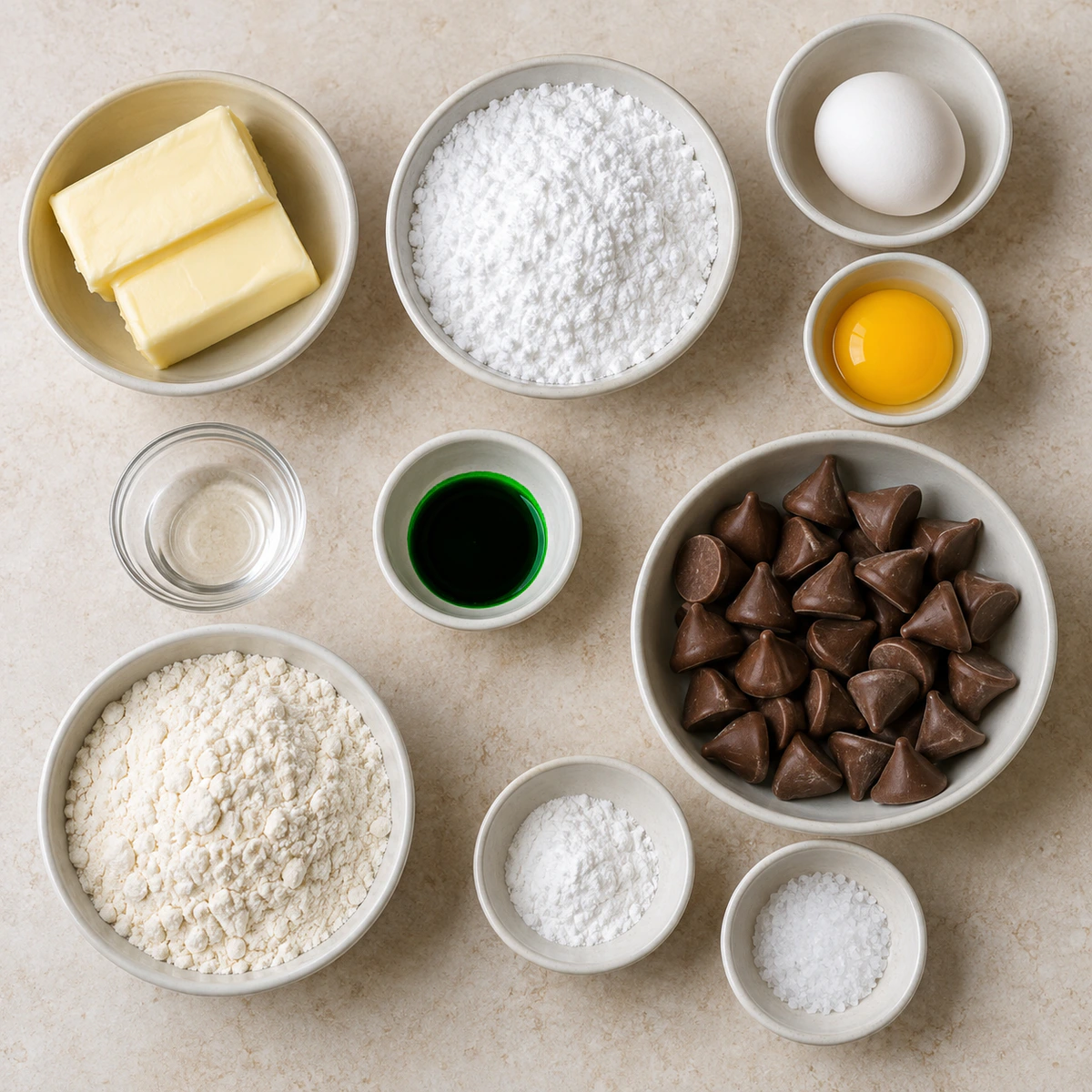 Exact measured ingredients for Green Mint Chocolate Cookies