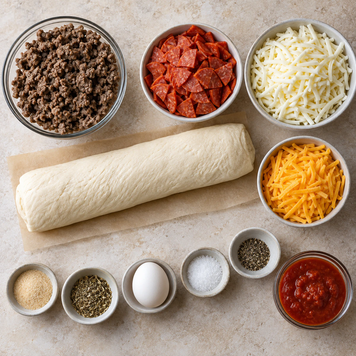 Exact measured ingredients for Stuffed Pizza Roll
