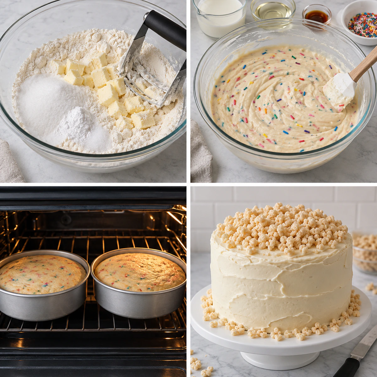 Four chronological preparation stages for Character Birthday Cake