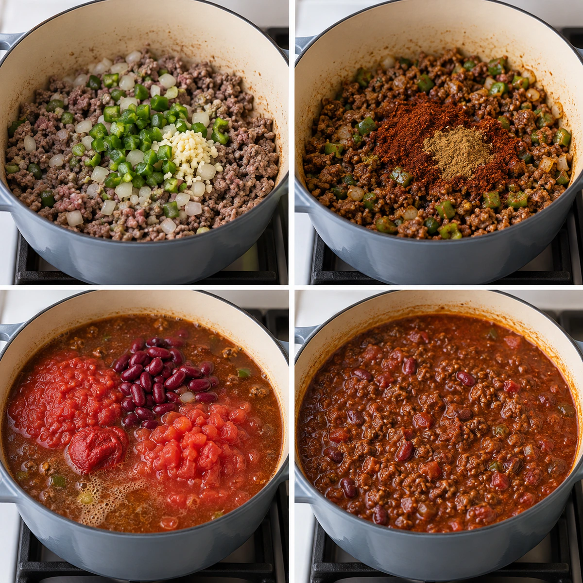 Four chronological preparation stages for Classic Comfort Food