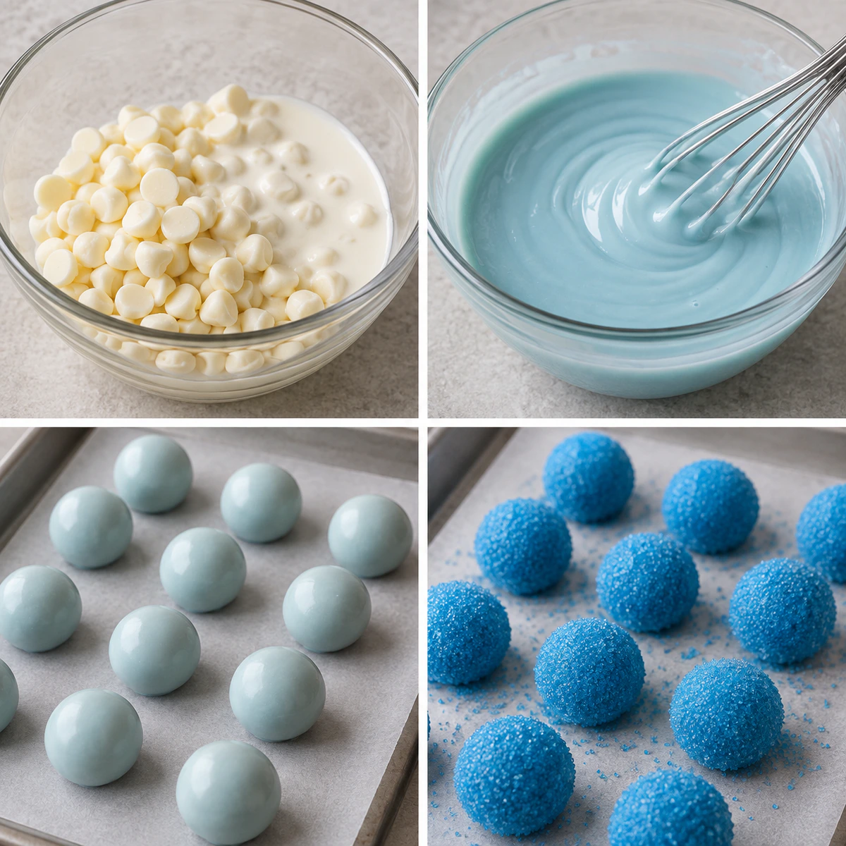 Four chronological preparation stages for Sparkling Holiday Sweets