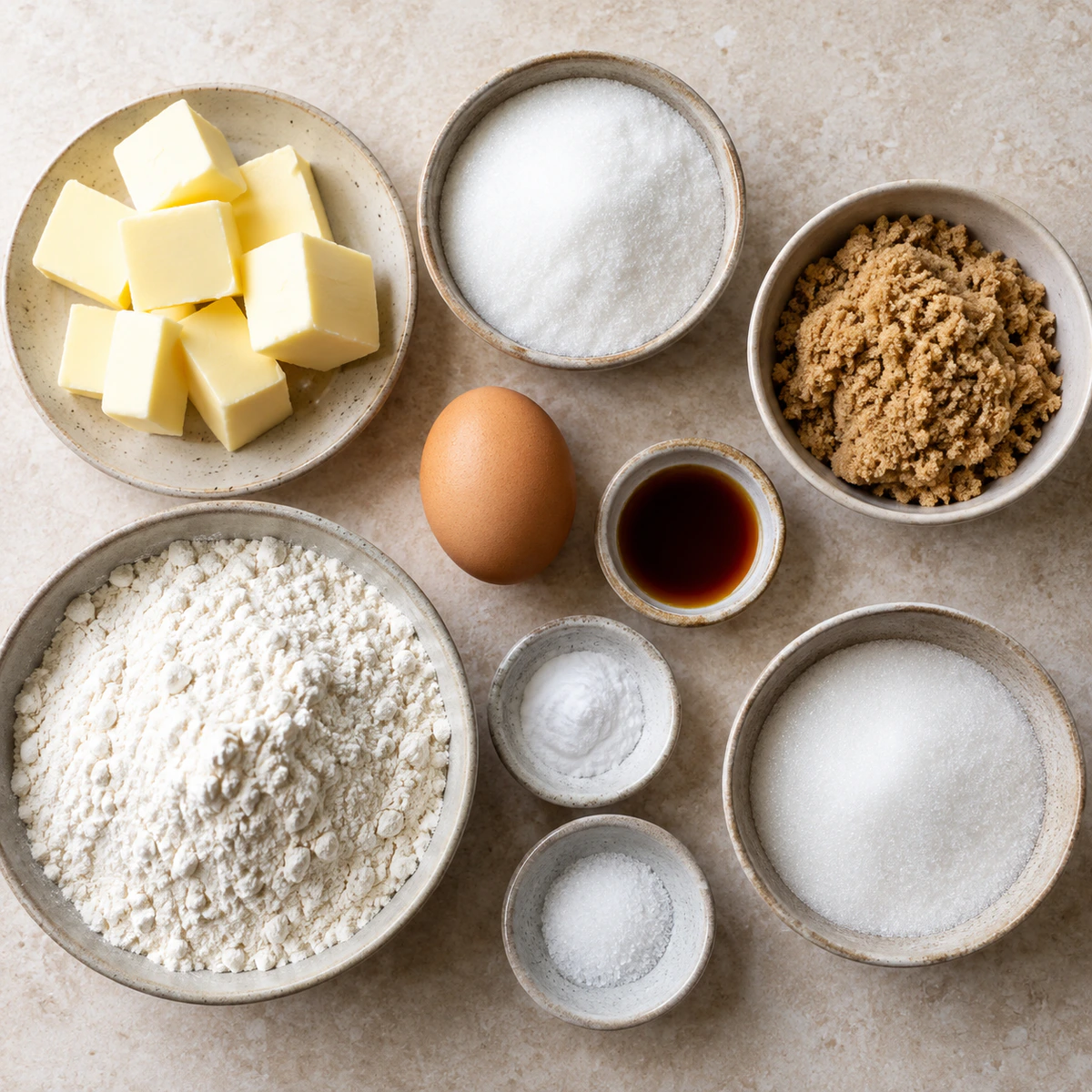Exact measured ingredients for Chewy Brown Butter Sugar Cookies with Crispy Edges