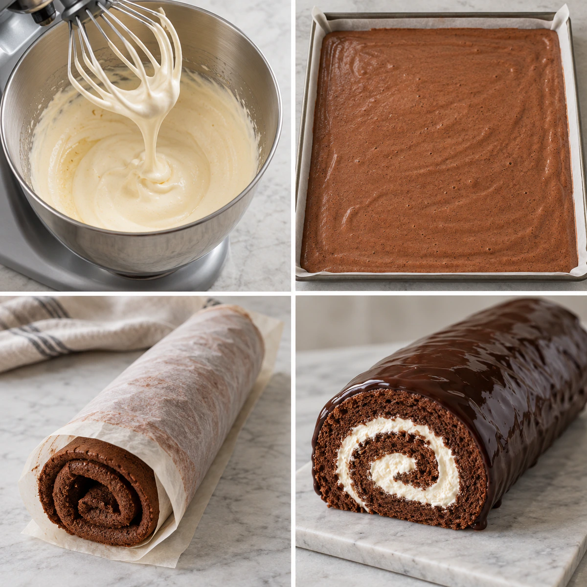 Four chronological preparation stages for Classic Rolled Dessert