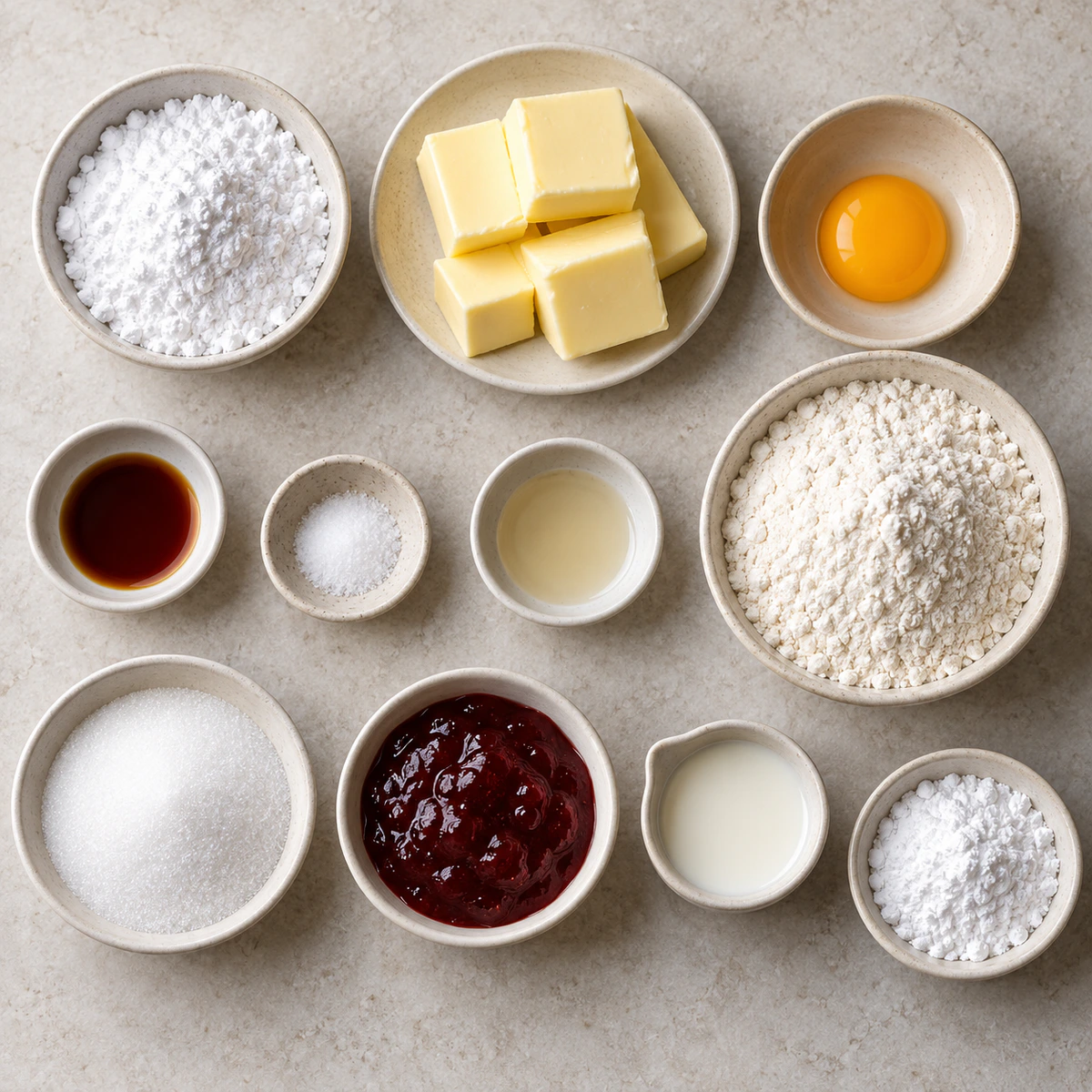 Exact measured ingredients for Sweet Jam Cookies