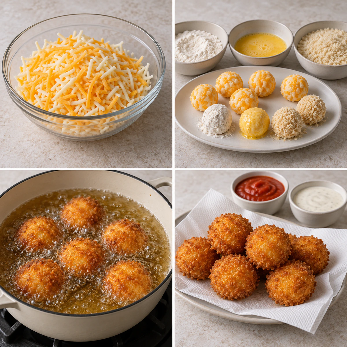 Four chronological preparation stages for Crispy Party Snacks