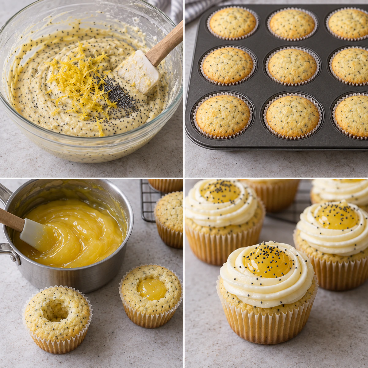 Four chronological preparation stages for Filled Lemon Treats
