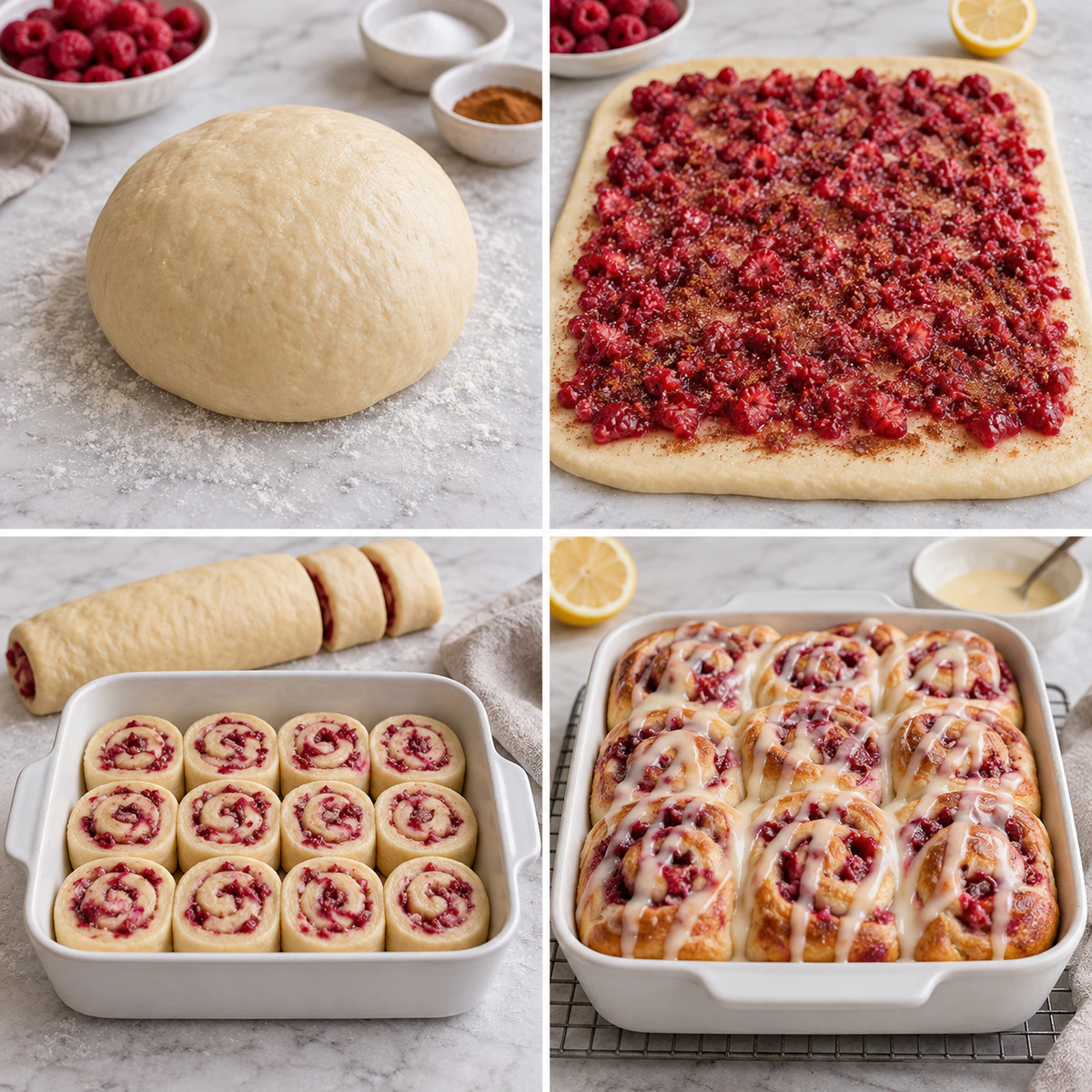Four chronological preparation stages for Sweet Berry Breakfast