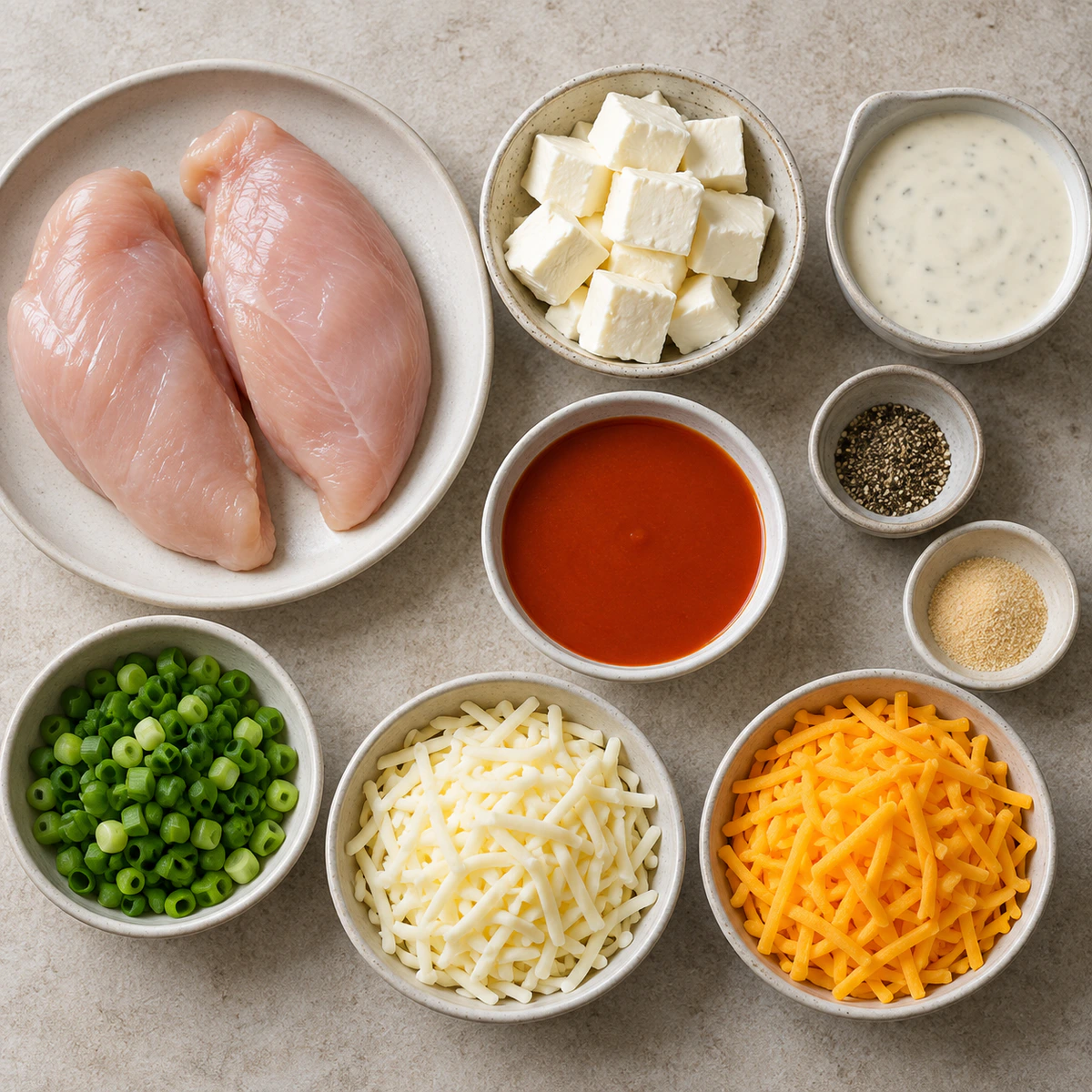 Exact measured ingredients for Easy Buffalo Chicken Dip for Game Day