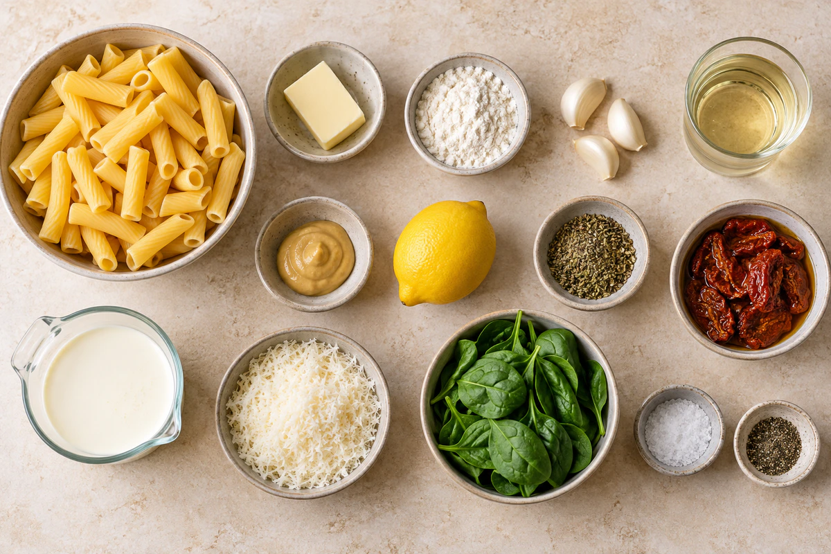 Exact measured ingredients for Easy Creamy Pasta Dish