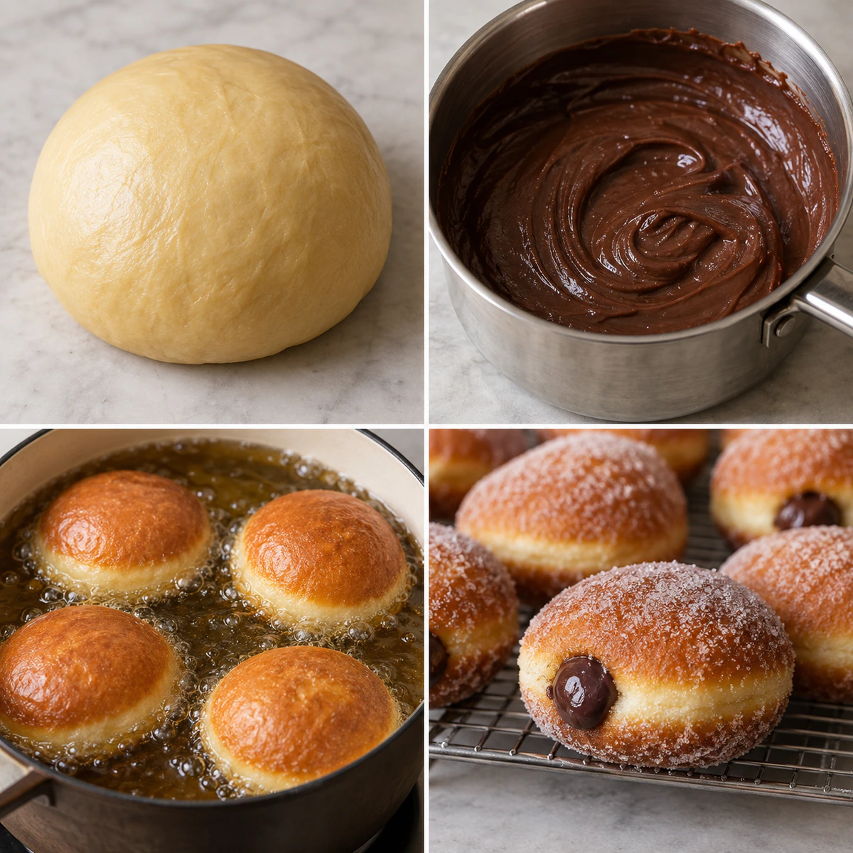 Four chronological preparation stages for Sweet Filled Breakfast Treat