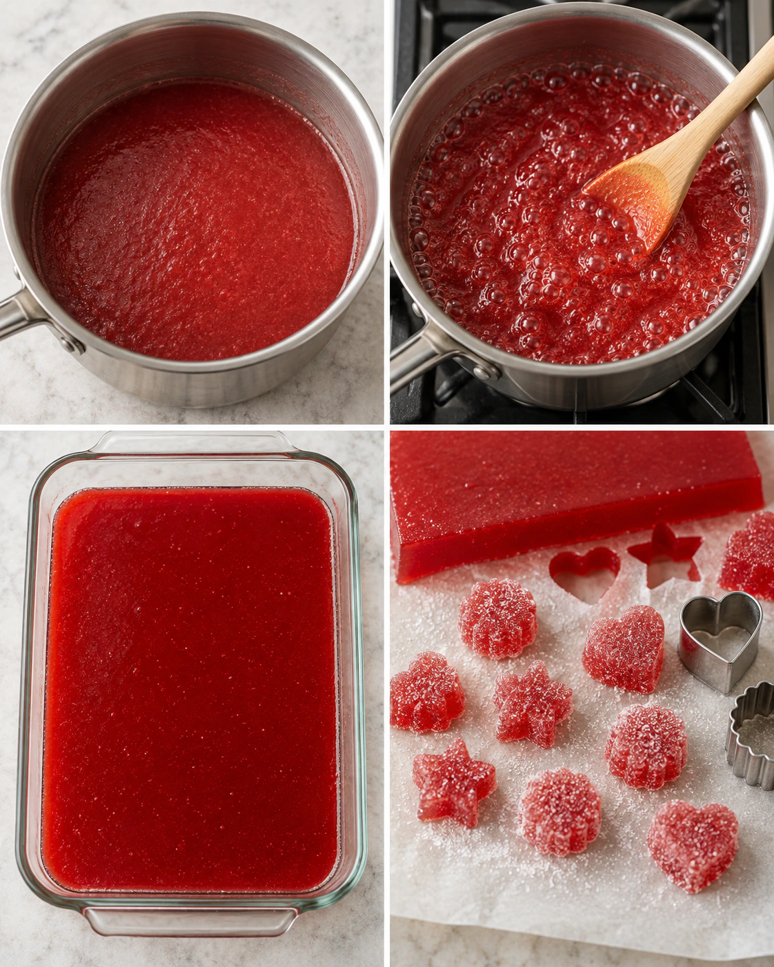 Four chronological preparation stages for Christmas Candy Gumdrops